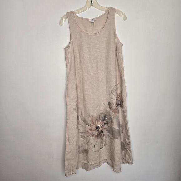 J. Jill Pure Jill Linen Maxi Dress Midi Dress Tan Watercolor Floral Women SP - Picture 8 of 11